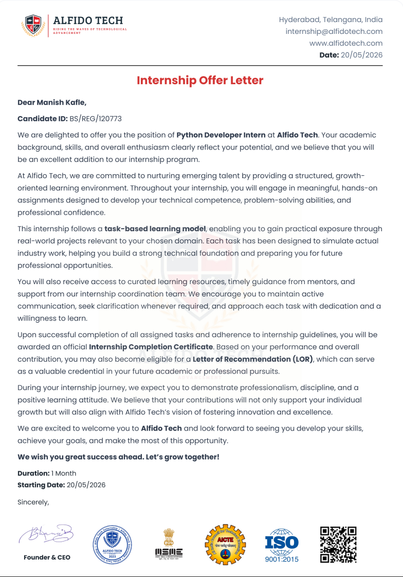 Python Developer Internship Certificate
