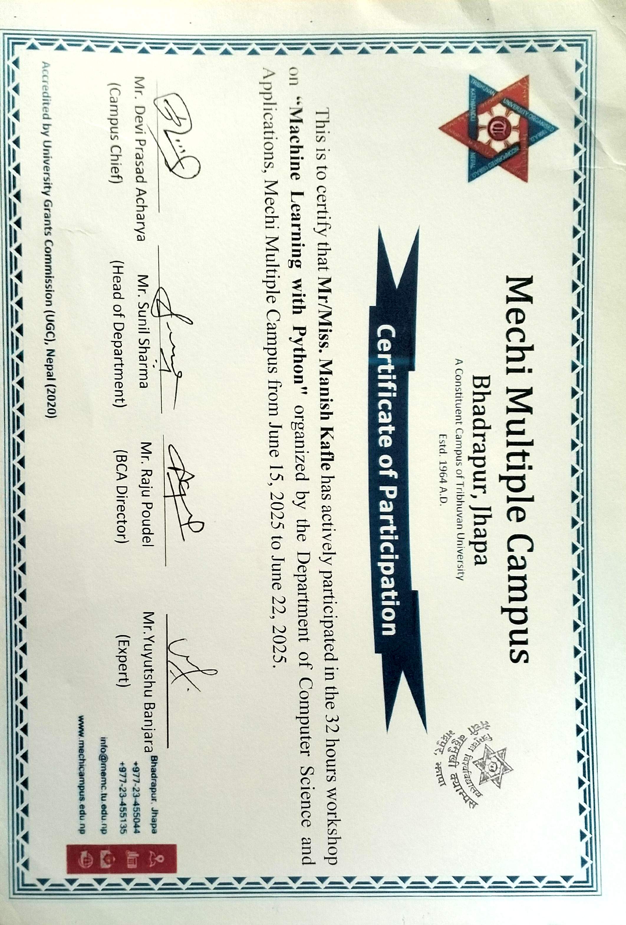 Machine Learning Certificate